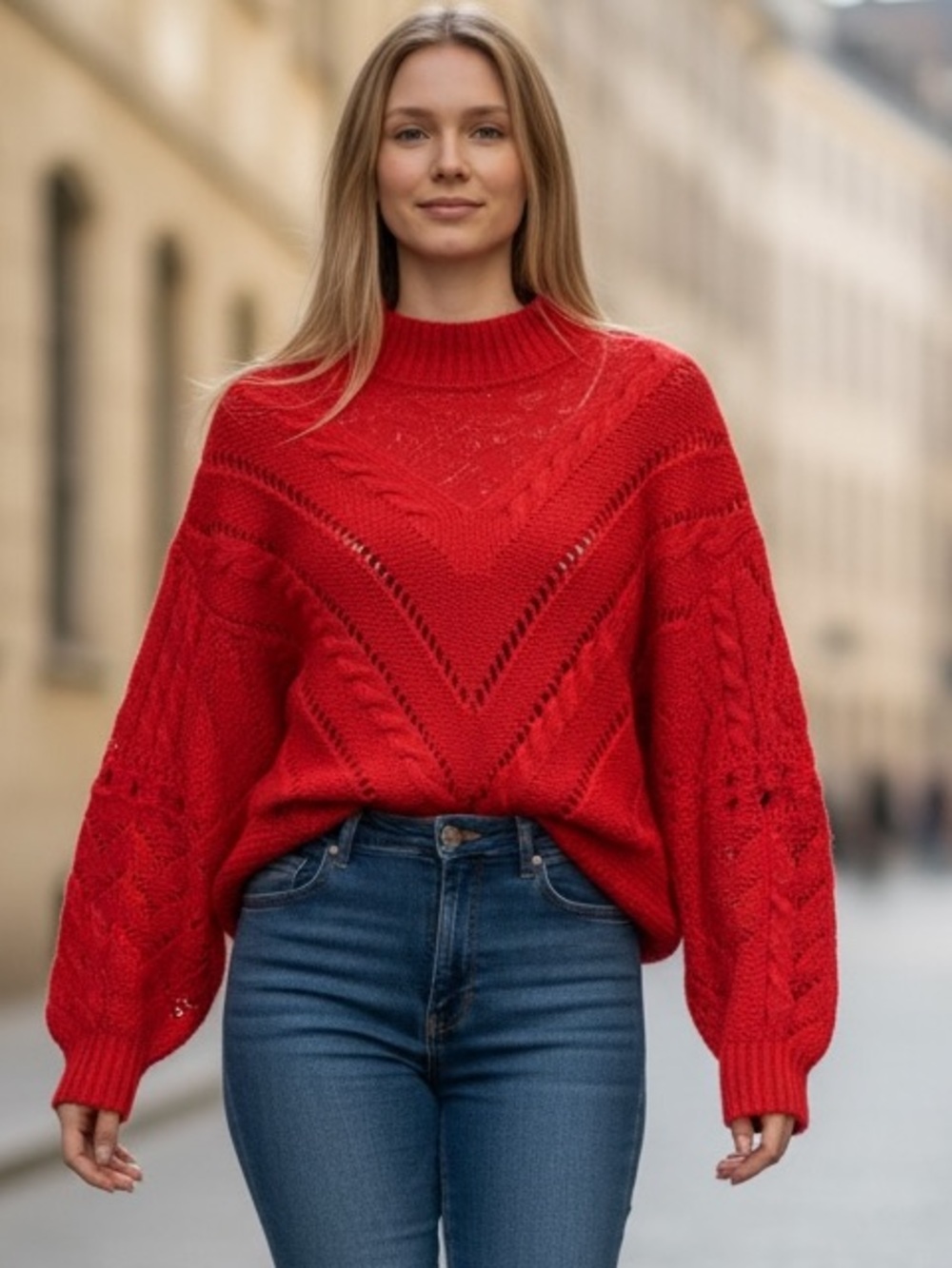 BiBi Red Cable-Knit Turtleneck Sweater NWT